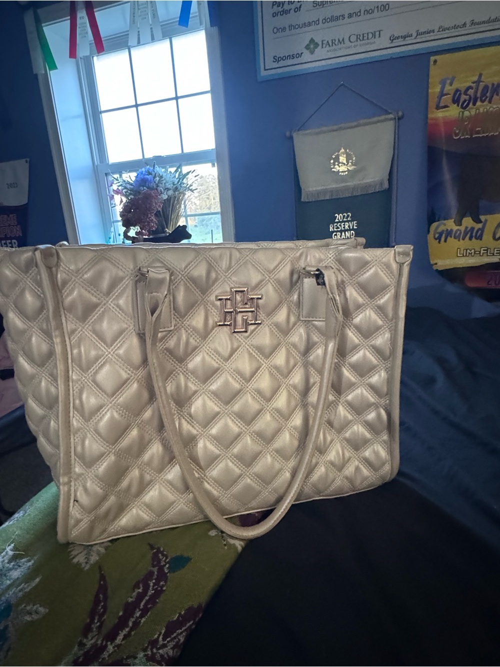 Tommy Hilfiger Pearl Metallic Quilted Tote
